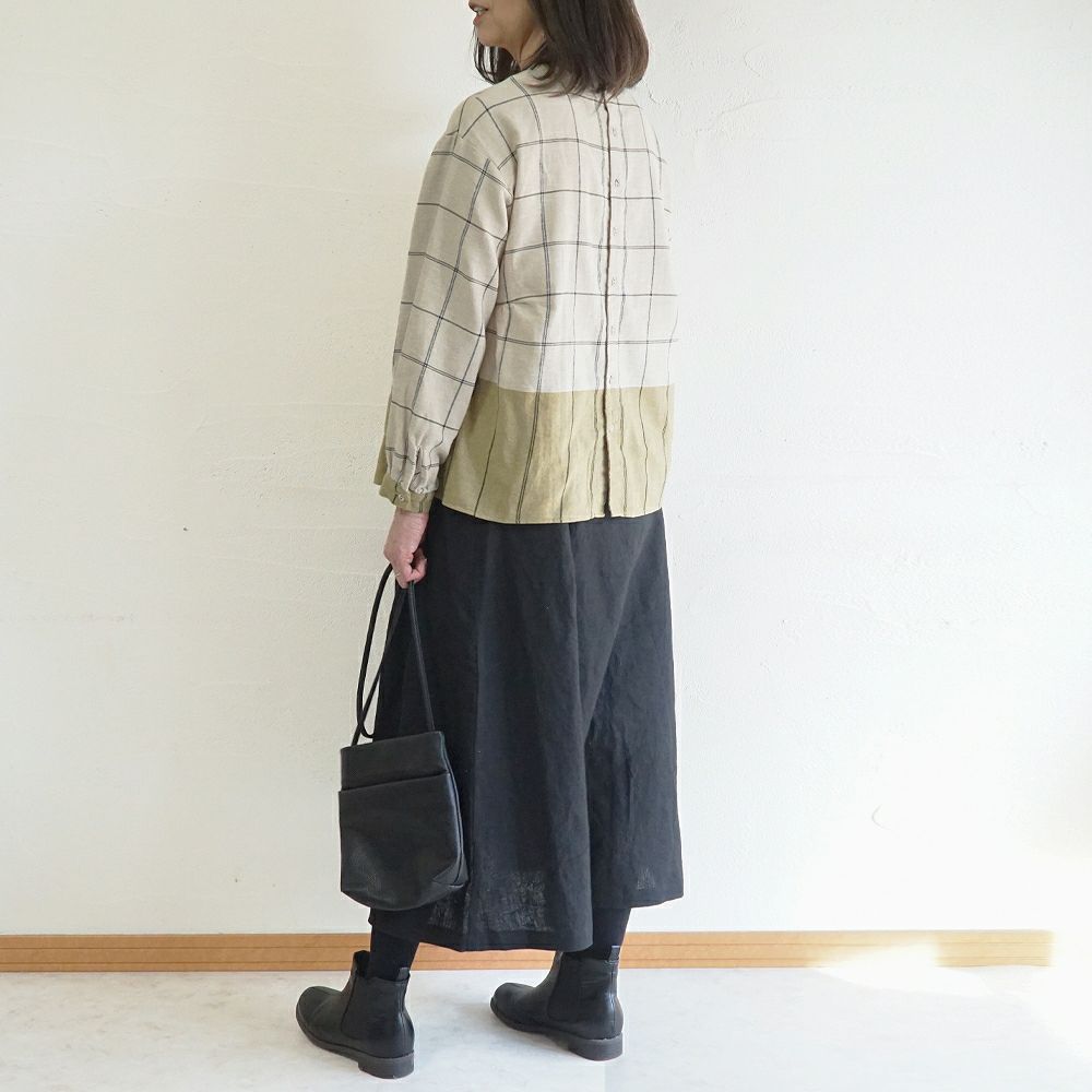 Branch m‘.,ブランチエム,ナチュラル,30代,40代,50代,60代,ゆったり,コットン,綿,リネン,麻,コットンリネン,ブラウス,チェック,チェックブラウス,配色,配色ブラウス,起毛ブラウス,起毛,プルオーバーブラウス,プルオーバー