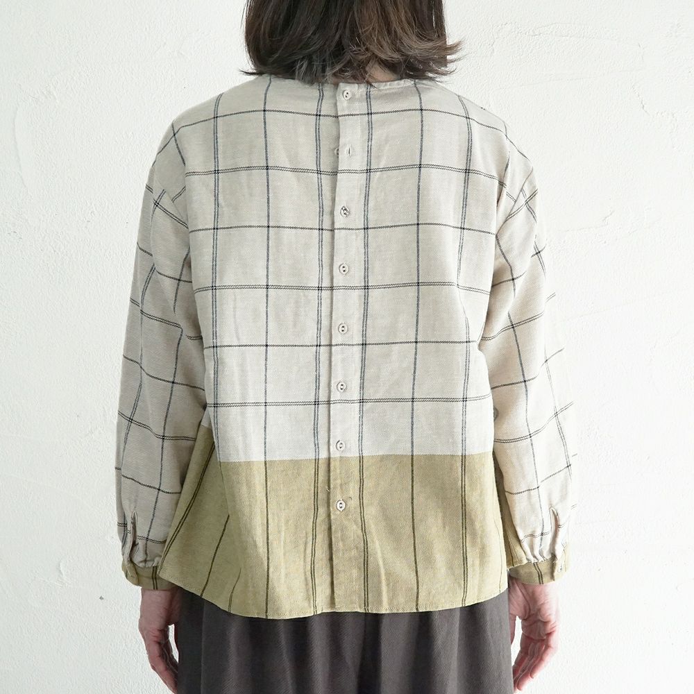 Branch m‘.,ブランチエム,ナチュラル,30代,40代,50代,60代,ゆったり,コットン,綿,リネン,麻,コットンリネン,ブラウス,チェック,チェックブラウス,配色,配色ブラウス,起毛ブラウス,起毛,プルオーバーブラウス,プルオーバー