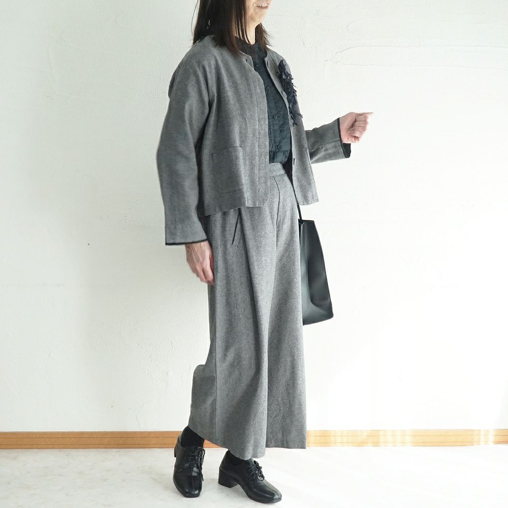 Branch m‘.,ブランチエム,ナチュラル,30代,40代,50代,60代,コーデセット,コーディネートセット,セット売り,ゆったり,セットアップ,ワイドパンツ,ジャケット,クルーネック,ノーカラージャケット,クルーネックジャケット