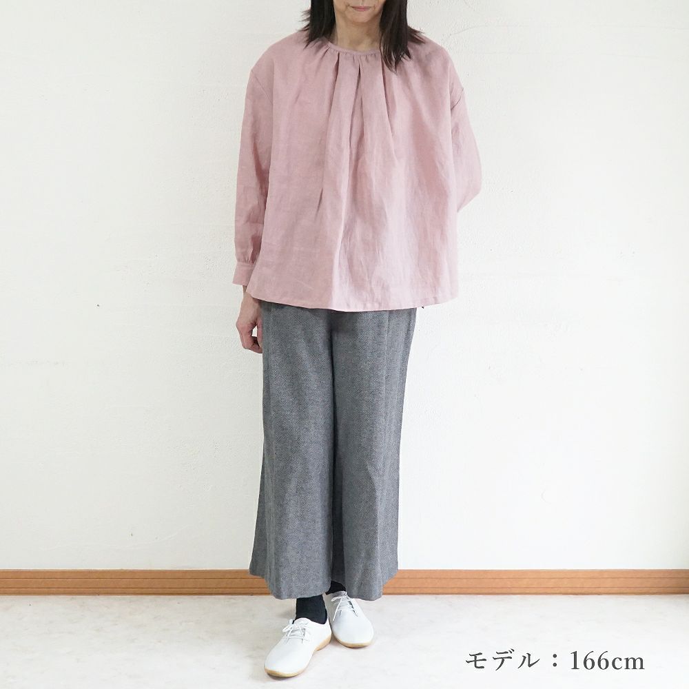 Branch m‘.,ブランチエム,ナチュラル,30代,40代,50代,60代,リネン,ゆったり,blouse,ブラウス,リネンブラウス,プルオーバーブラウス,ギャザーブラウス,タックブラウス,