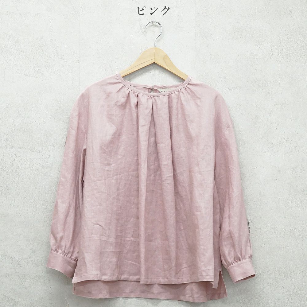 Branch m‘.,ブランチエム,ナチュラル,30代,40代,50代,60代,リネン,ゆったり,blouse,ブラウス,リネンブラウス,プルオーバーブラウス,ギャザーブラウス,タックブラウス,