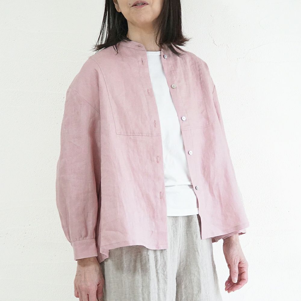 Branch m‘.,ブランチエム,ナチュラル,30代,40代,50代,60代,リネン,ゆったり,blouse,ブラウス,リネンブラウス,バンドカラー,バンドカラーブラウス,スタンドカラー,スタンドカラーブラウス,切替ブラウス