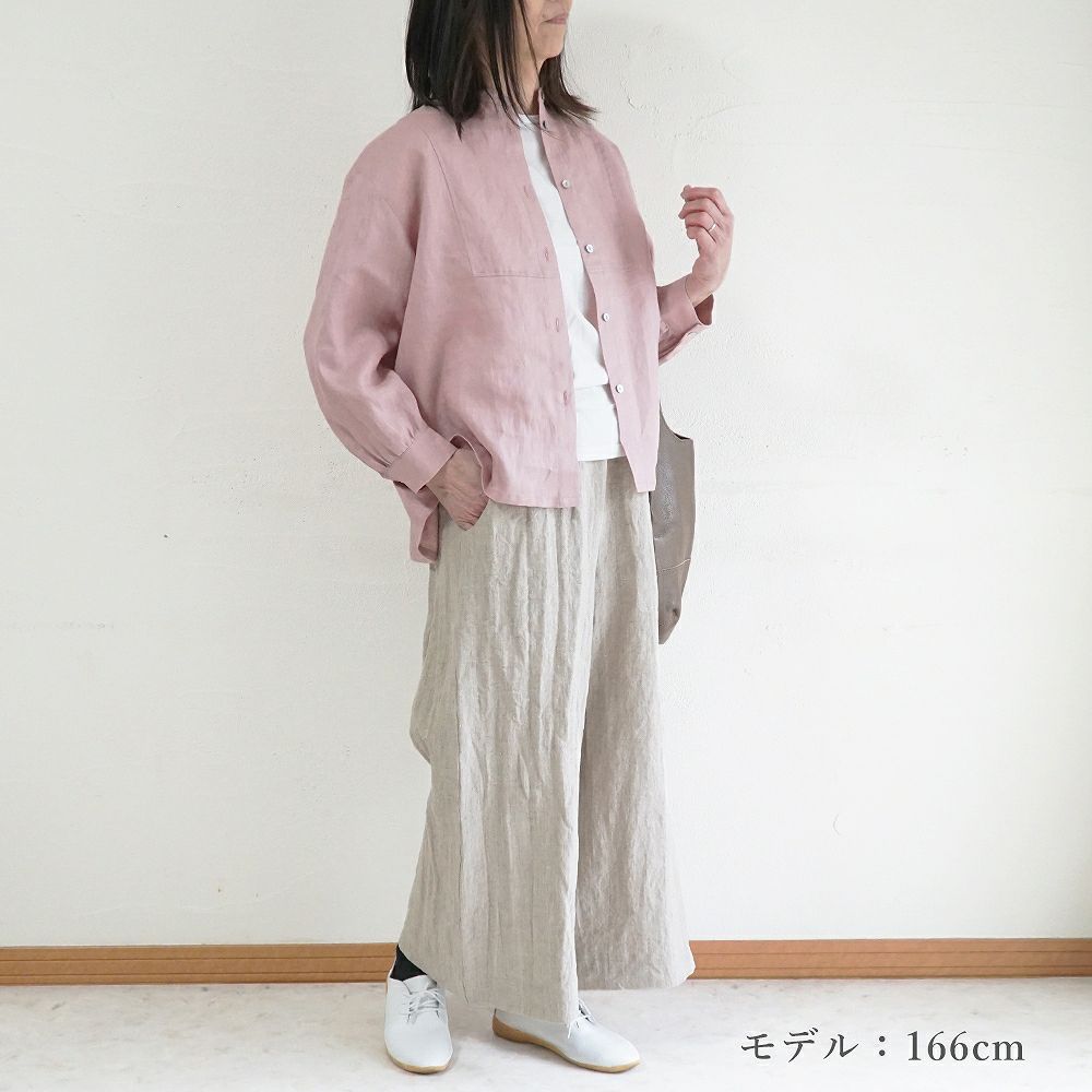 Branch m‘.,ブランチエム,ナチュラル,30代,40代,50代,60代,リネン,ゆったり,blouse,ブラウス,リネンブラウス,バンドカラー,バンドカラーブラウス,スタンドカラー,スタンドカラーブラウス,切替ブラウス
