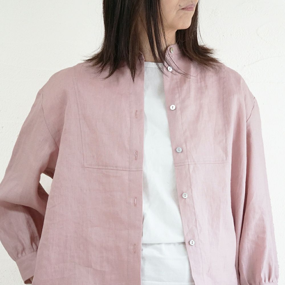 Branch m‘.,ブランチエム,ナチュラル,30代,40代,50代,60代,リネン,ゆったり,blouse,ブラウス,リネンブラウス,バンドカラー,バンドカラーブラウス,スタンドカラー,スタンドカラーブラウス,切替ブラウス