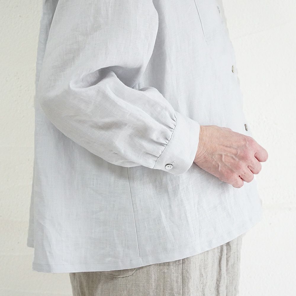 Branch m‘.,ブランチエム,ナチュラル,30代,40代,50代,60代,リネン,ゆったり,blouse,ブラウス,リネンブラウス,バンドカラー,バンドカラーブラウス,スタンドカラー,スタンドカラーブラウス,切替ブラウス