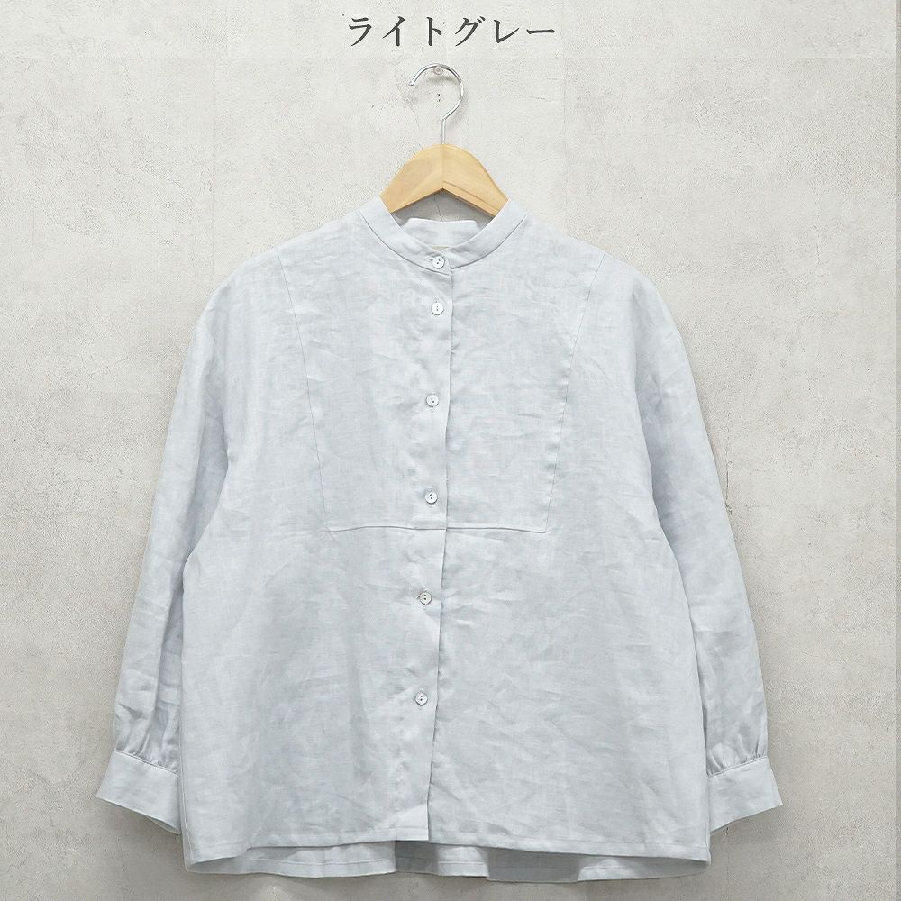 Branch m‘.,ブランチエム,ナチュラル,30代,40代,50代,60代,リネン,ゆったり,blouse,ブラウス,リネンブラウス,バンドカラー,バンドカラーブラウス,スタンドカラー,スタンドカラーブラウス,切替ブラウス