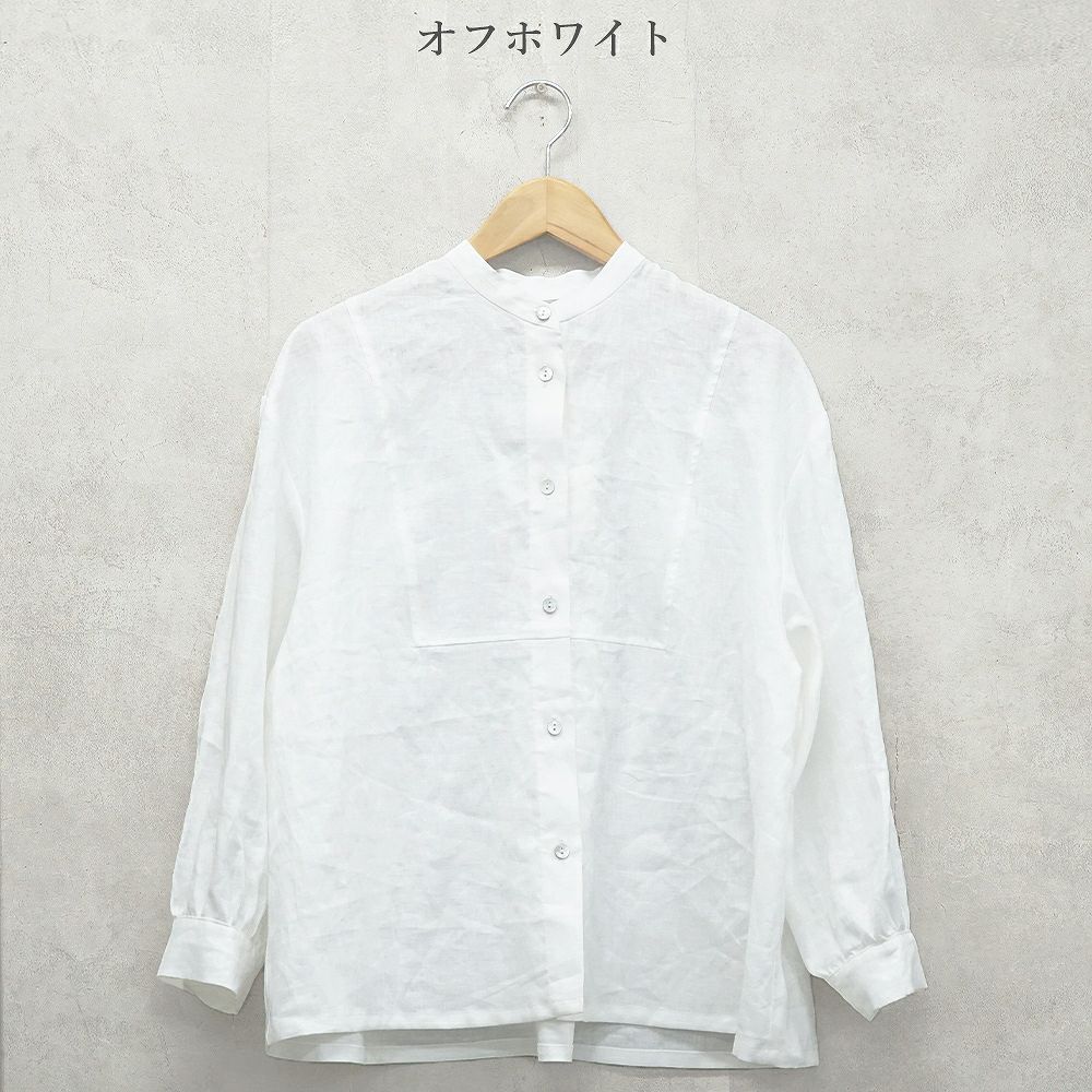 Branch m‘.,ブランチエム,ナチュラル,30代,40代,50代,60代,リネン,ゆったり,blouse,ブラウス,リネンブラウス,バンドカラー,バンドカラーブラウス,スタンドカラー,スタンドカラーブラウス,切替ブラウス