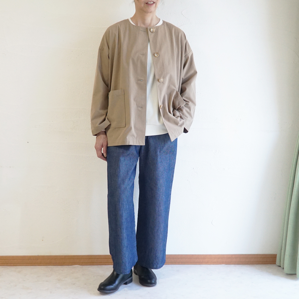 Branch m‘.,ブランチエム,ナチュラル,30代,40代,50代,60代,リネン,ゆったり,ジャケット,ブルゾン,コート,撥水,ノーカラー,ノーカラーコート,ノーカラージャケット,撥水コート,