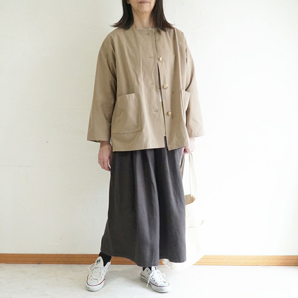 Branch m‘.,ブランチエム,ナチュラル,30代,40代,50代,60代,リネン,ゆったり,ジャケット,ブルゾン,コート,撥水,ノーカラー,ノーカラーコート,ノーカラージャケット,撥水コート,